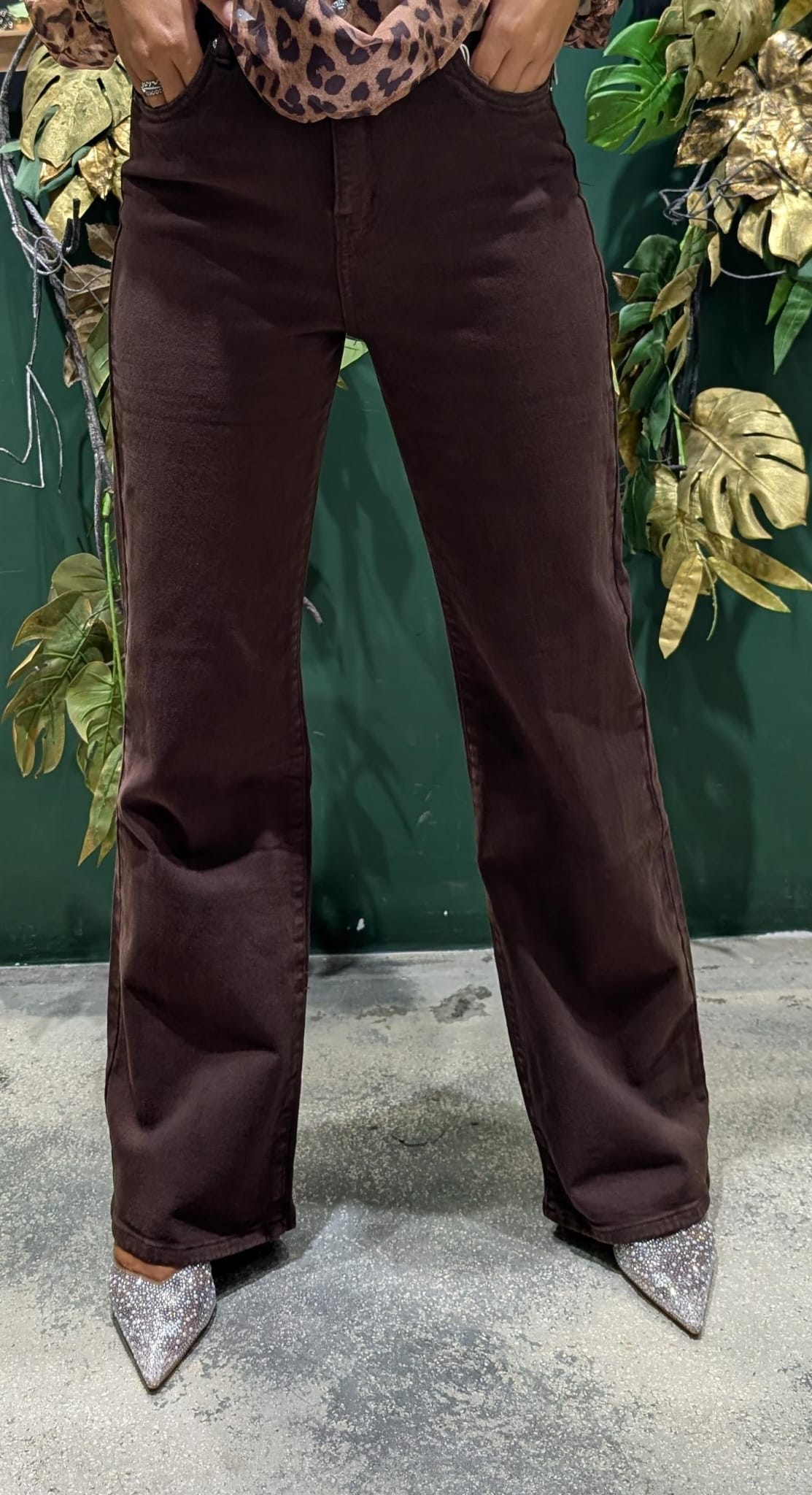 Pantaloni elasticizzati donna marroni , gamba tubolare