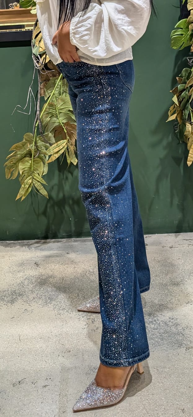 Jeans donna con strass gamba  tubolare