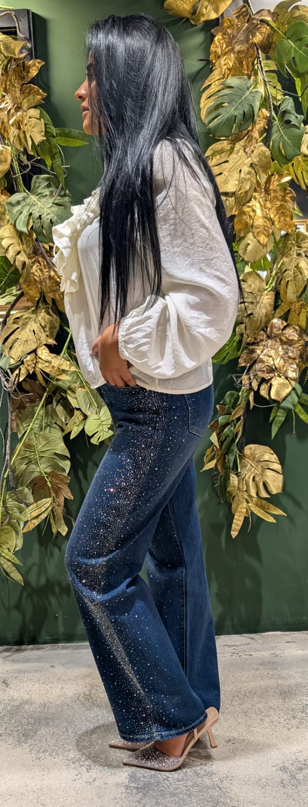 Jeans donna con strass gamba  tubolare